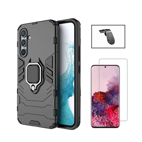 Kit Vidro Clearglass + Capa 3X1 Military Defender + Suporte Magnético L Safe Driving Carro para Samsung Galaxy A35 5G - Preto