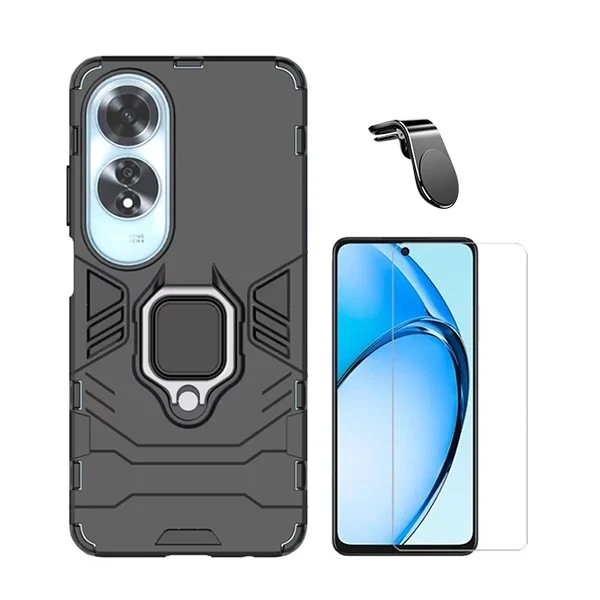 Kit Vidro Clearglass + Capa 3x1 Military Defender + Suporte Magnético L Safe para Oppo A60 - Preto