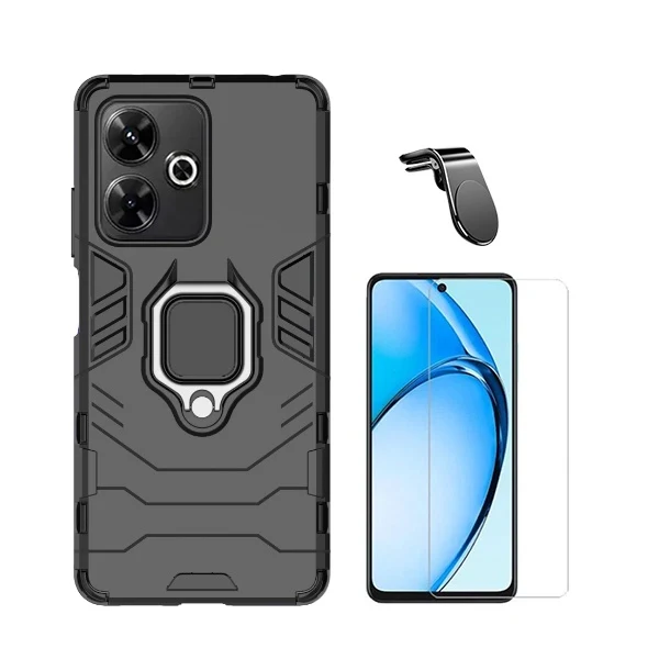 Kit Vidro Clearglass + Capa 3x1 Military Defender + Suporte Magnético L Safe para Xiaomi Poco M6 4G - Preto