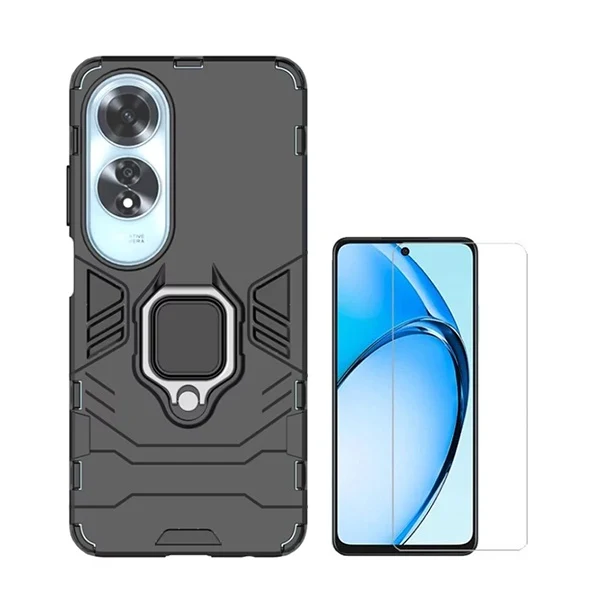 Kit Vidro Clearglass + Capa 3x1 Military Defender para Oppo A60 - Preto