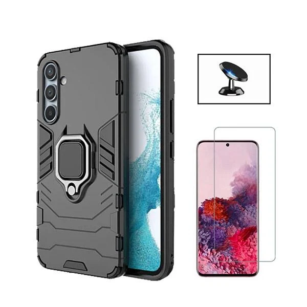 Kit Vidro Clearglass + Capa 3X1 Military Defender + Suporte Magnético de Carro para Samsung Galaxy A35 5G - Preto