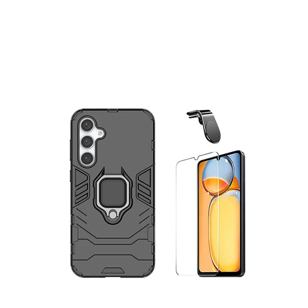Kit Vidro Clearglass + Capa 3X1 Military Defender + Suporte Magnético L Safe Driving Carro para Samsung Galaxy A15 - Preto