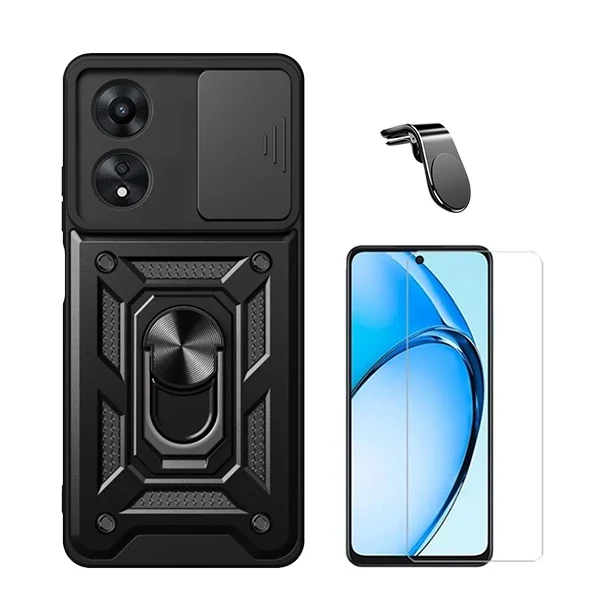 Kit Vidro Clearglass + Capa Magnetic Military Defender Slide Window + Suporte Magnético L Safe Driving Carro para Oppo A60...