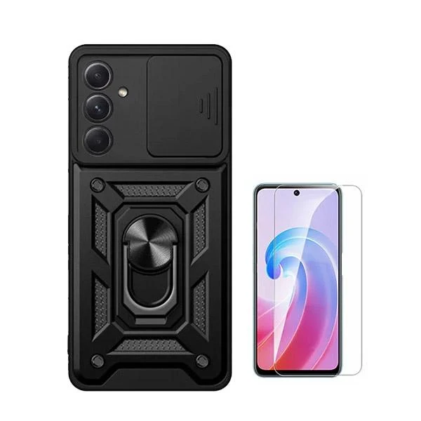 Kit Vidro Clearglass + Capa Magnetic Military Defender Slide Window Anti-Impacto para Samsung Galaxy A55 5G - Preto