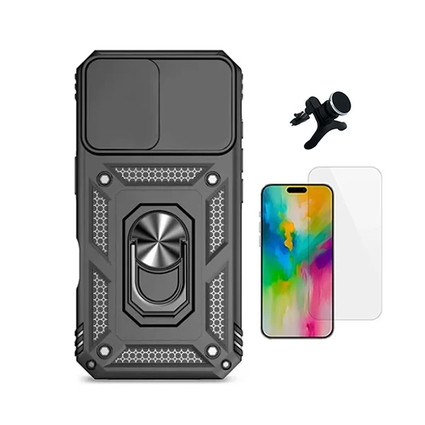 Kit Vidro Clearglass + Capa Magnetic Slide Window + Suporte Magnético Reforçado PHONECARE Para Apple iPhone 17 - Preto