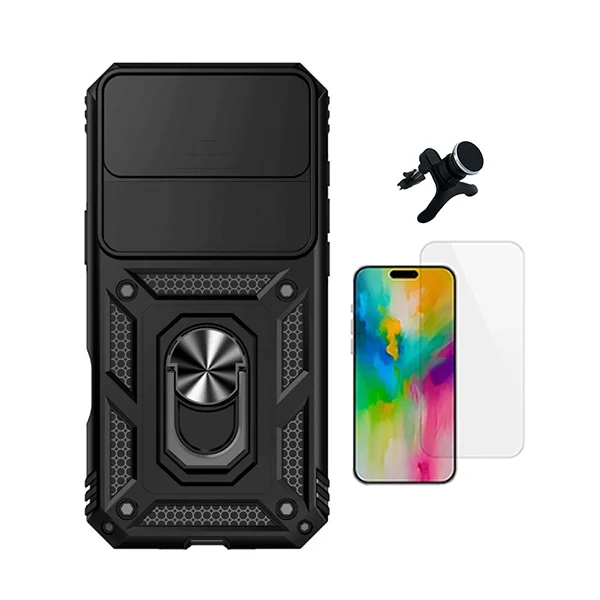 Kit Vidro Clearglass + Capa Magnetic Slide Window + Suporte Magnético Reforçado PHONECARE Para Apple iPhone 17 Air - Preto