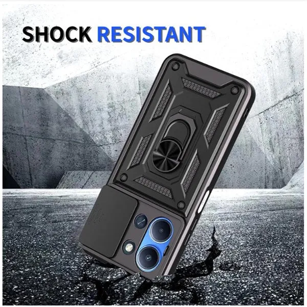 Kit Vidro Clearglass + Capa Magnetic Slide Window + Suporte L PHONECARE Para Xiaomi Redmi 15C - Preto