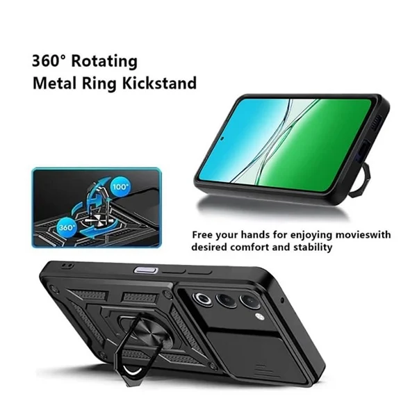 Kit Vidro Clearglass + Capa Magnetic Slide Window + Suporte Magnético Reforçado PHONECARE Para Oppo A5 5G - Preto