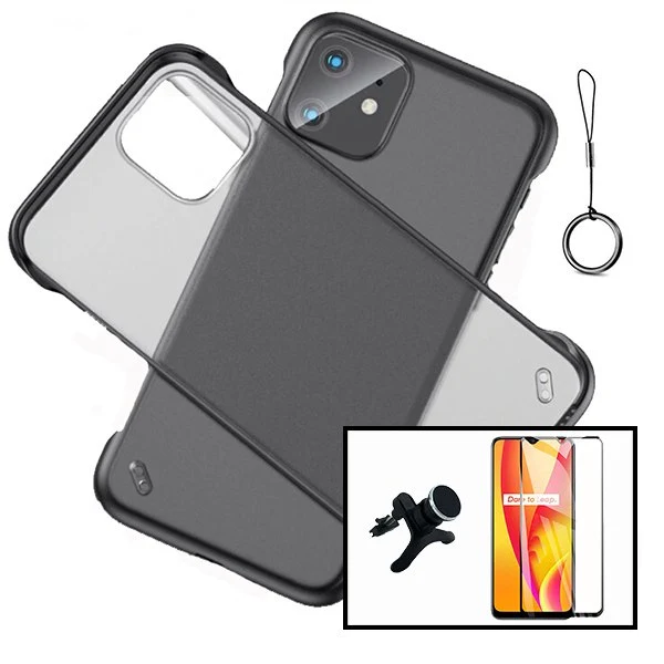 Kit Vidro Premium Full Cover + Capa Invisible Bumper + Suporte Magnético de Carro Reforçado para Realme C15
