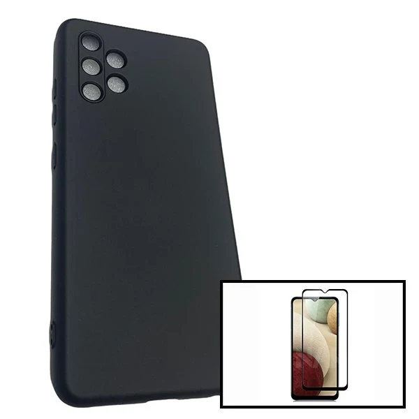 Kit Vidro Premium Full Cover + Capa Silicone Líquido para Samsung Galaxy A32 - Preto