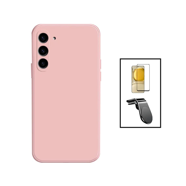 Kit Vidro Premium Full Cover + Capa Silicone Líquido + Suporte Magnético L Safe Driving Carro para Samsung Galaxy S24 5G -...
