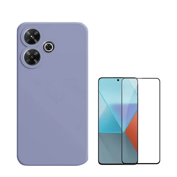 Kit Vidro Premium Full Cover + Capa Silicone Líquido para Xiaomi Redmi 13 - Roxo