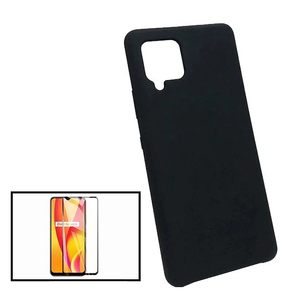 Kit Vidro Premium Full Cover + Capa Silicone Líquido para Samsung Galaxy A12