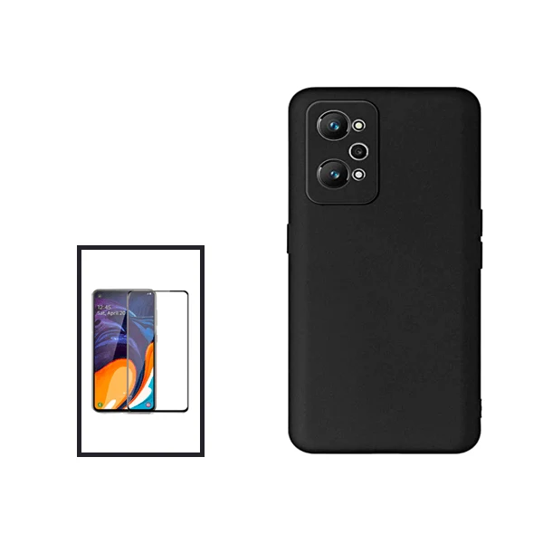 Kit Vidro Premium Full Cover + Capa Silicone Líquido para Realme Gt Neo2 - Preto