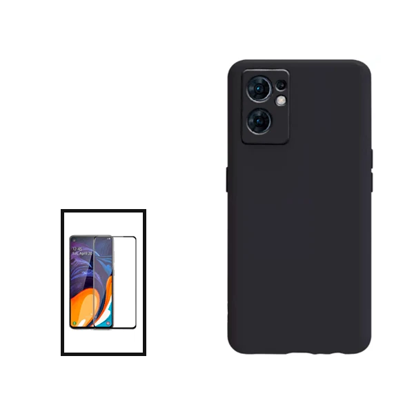 Kit Vidro Premium Full Cover + Capa Silicone Líquido para Oppo Reno7 SE 5G - Preto