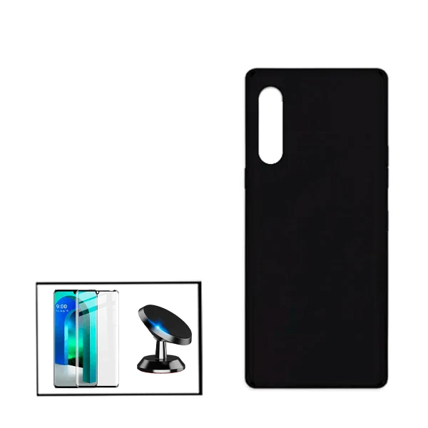 Kit Vidro Premium Full Cover + Capa Silicone Líquido + Suporte Magnético de Carro para LG Velvet