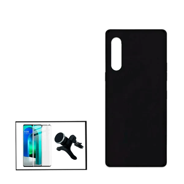 Kit Vidro Premium Full Cover + Capa Silicone Líquido + Suporte Magnético de Carro Reforçado para LG Velvet 5G UW