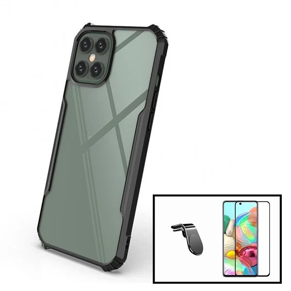 Kit Vidro Premium Full Cover + Capa Invisible Bumper + Suporte Magnético L Safe Driving Carro - Preto para Samsung Galaxy A51
