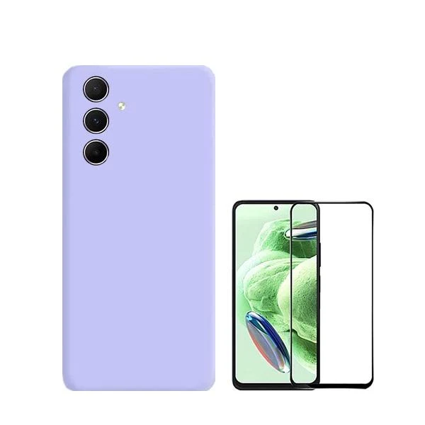 Kit Vidro Premium Full Cover + Capa Silicone Líquido para Samsung Galaxy A55 5G - Roxo