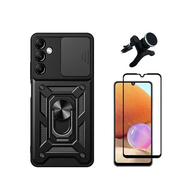 Kit Vidro Premium Full Cover + Capa Magnetic Military Defender Slide Window Anti-Impacto + Suporte Magnético de Carro Refo...