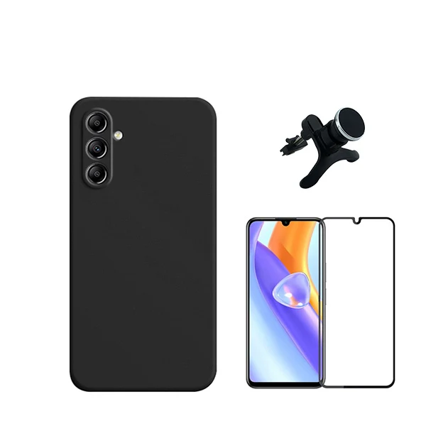 Kit Vidro Premium Full Cover + Capa Silicone Líquido + Suporte Magnético de Carro Reforçado para Samsung Galaxy M15 5G - P...