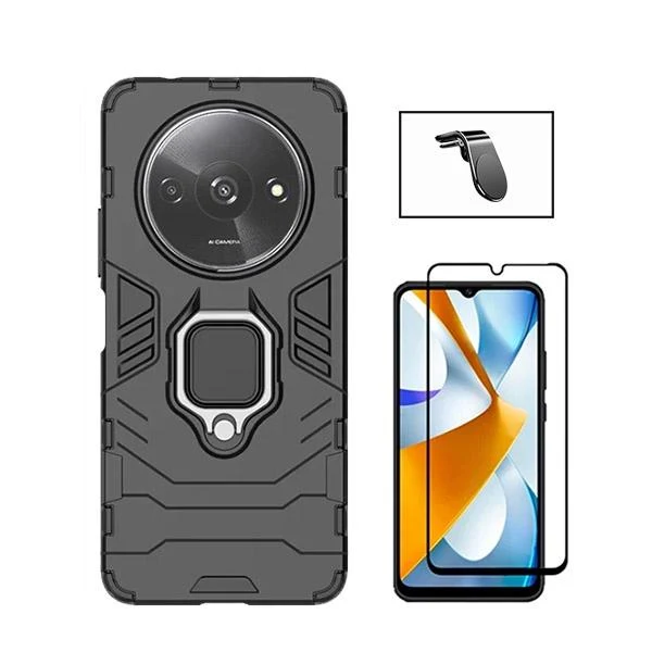 Kit Vidro Premium Full Cover + Capa 3X1 Military Defender + Suporte Magnético L Safe Driving Carro para Xiaomi Redmi A3 -...