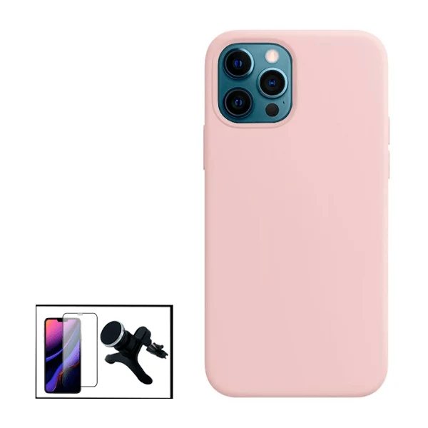 Kit Vidro Premium Full Cover + Capa Silicone Líquido + Suporte Magnético L Safe Driving Carro para Apple iPhone 13 Pro Max...