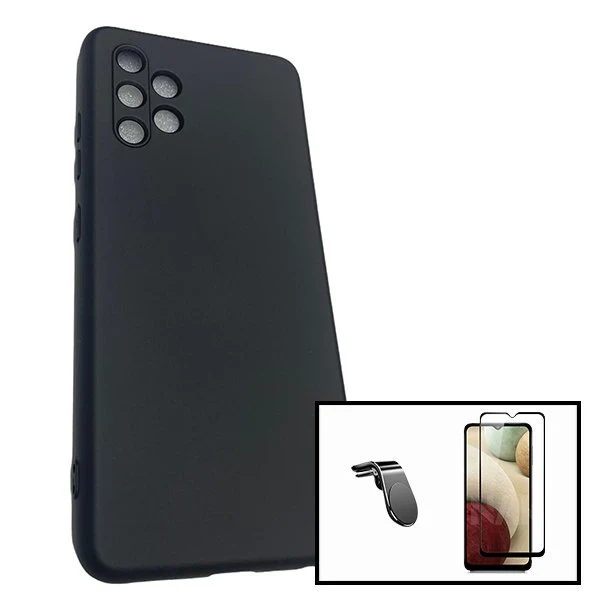 Kit Vidro Premium Full Cover + Capa Silicone Líquido + Suporte Magnético L Safe Driving Carro para Samsung Galaxy A32 5G -...