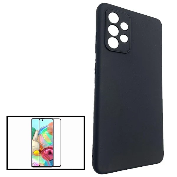 Kit Vidro Premium Full Cover + Capa Silicone Líquido para Samsung Galaxy A72 - Preto