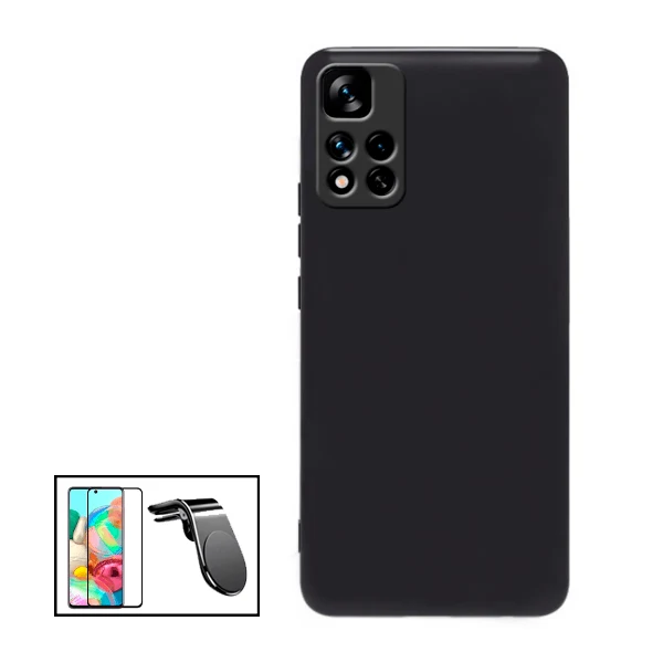 Kit Vidro Premium Full Cover + Capa Silicone Líquido + Suporte Magnético L Safe Driving Carro para Xiaomi 11i HyperCharge