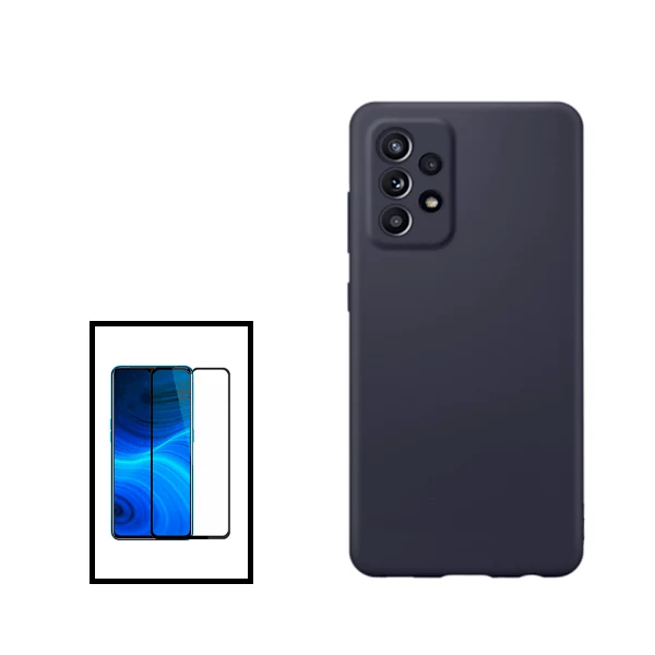 Kit Vidro Premium Full Cover + Capa Silicone Líquido para Samsung Galaxy A33 5G - Preto