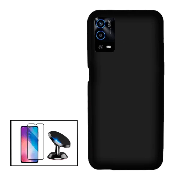Kit Vidro Premium Full Cover + Capa Silicone Líquido + Suporte Magnético de Carro para Oppo A55