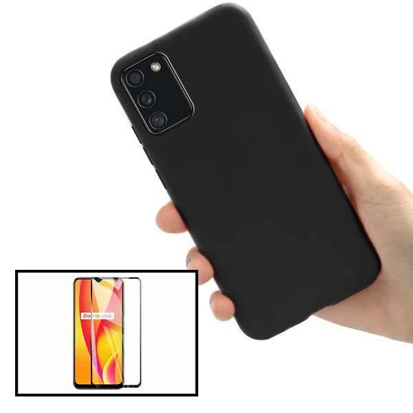 Kit Vidro Premium Full Cover + Capa Silicone Líquido para Samsung Galaxy A02s