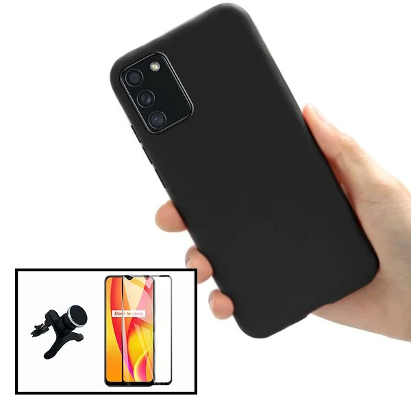 Kit Vidro Premium Full Cover + Capa Silicone Líquido + Suporte Magnético de Carro Reforçado para Samsung Galaxy F02s