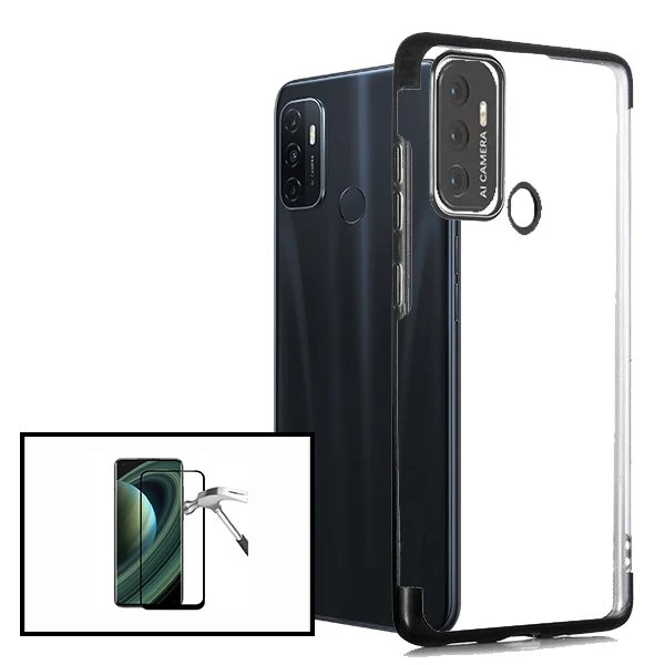 Kit Vidro Premium Full Cover + Capa SlimArmor para Oppo A53s - Preto