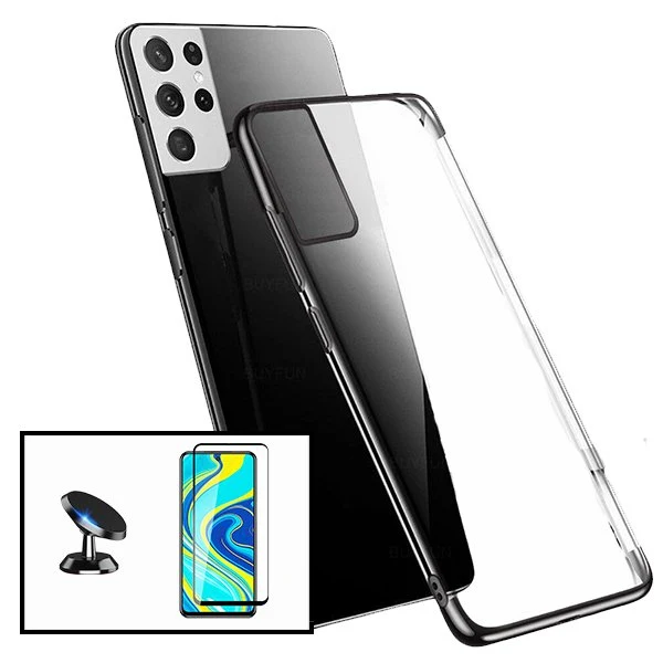 Kit Vidro Premium Full Cover + Capa SlimArmor + Suporte Magnético de Carro para Samsung Galaxy S21+ 5G - Preto
