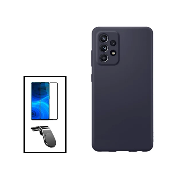Kit Vidro Premium Full Cover + Capa Silicone Líquido + Suporte Magnético L Safe Driving Carro para Samsung Galaxy A33 5G -...