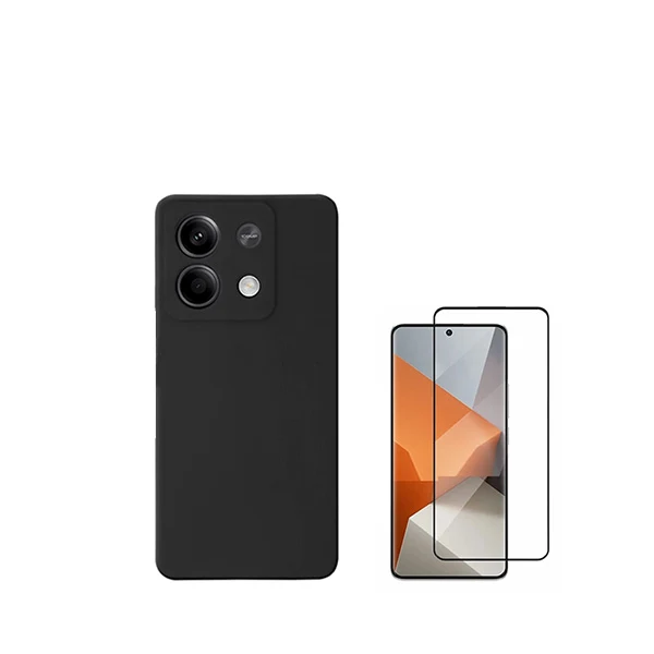 Kit Vidro Premium Full Cover + Capa Silicone Líquido para Xiaomi Redmi Note 13 - Preto