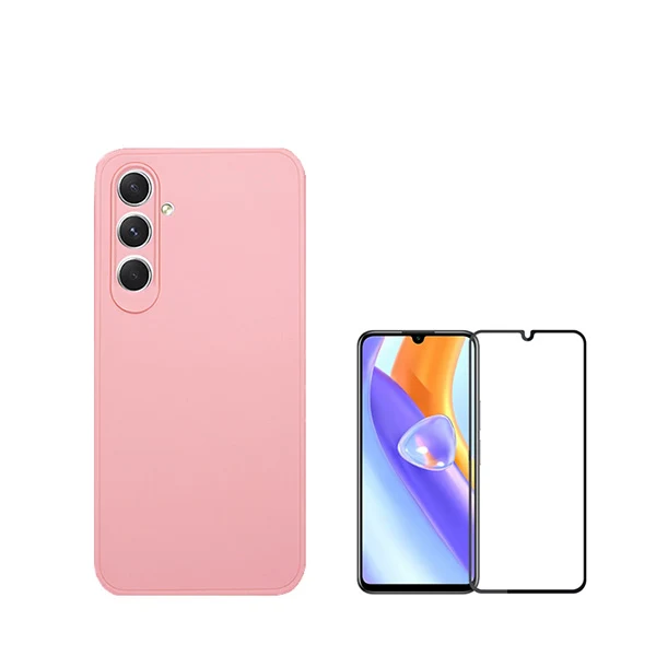 Kit Vidro Premium Full Cover + Capa Silicone Líquido para Samsung Galaxy M15 - Rosa