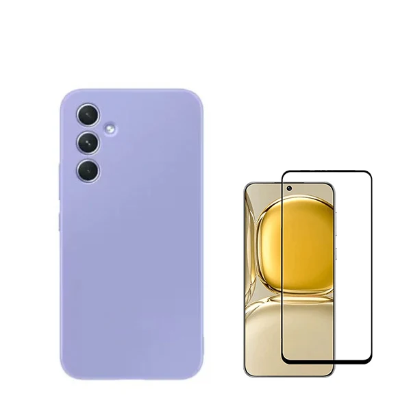 Kit Vidro Premium Full Cover + Capa Silicone Líquido para Samsung Galaxy S24 5G - Roxo