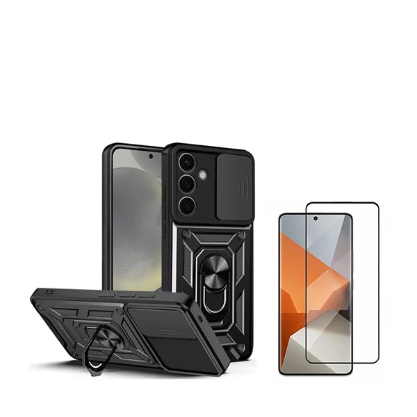 Kit Vidro Premium Full Cover + Capa Magnetic Military Defender Slide Window Anti-Impacto para Samsung Galaxy S24 Plus + 5G...