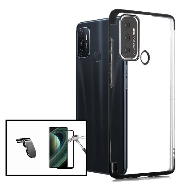 Kit Vidro Premium Full Cover + Capa SlimArmor + Suporte Magnético L Safe Drive para Oppo A53s - Preto
