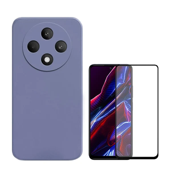Kit Vidro Premium Full Cover + Capa Silicone Líquido para Oppo Reno12 FS 4G - Roxo