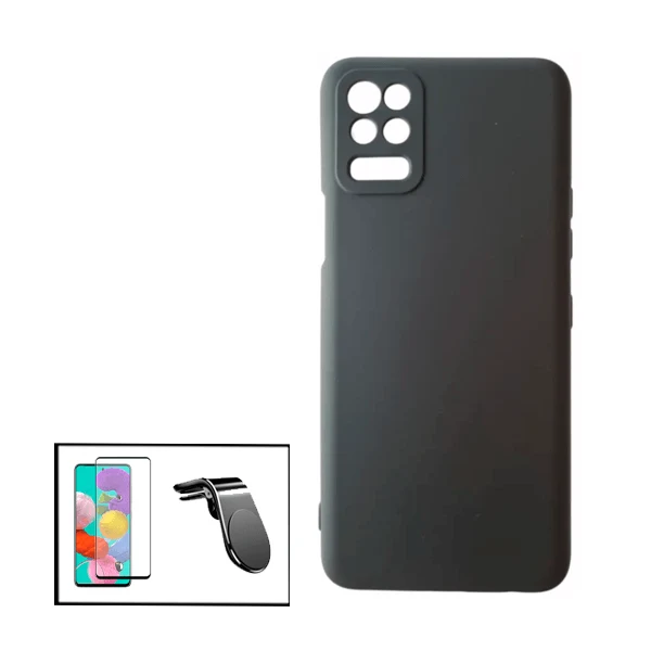 Kit Vidro Premium Full Cover + Capa Silicone Líquido + Suporte Magnético L Safe Driving Carro para LG Q52