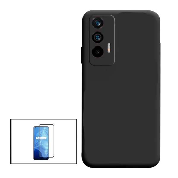 Kit Vidro Premium Full Cover + Capa Silicone Líquido para Realme GT Neo Flash