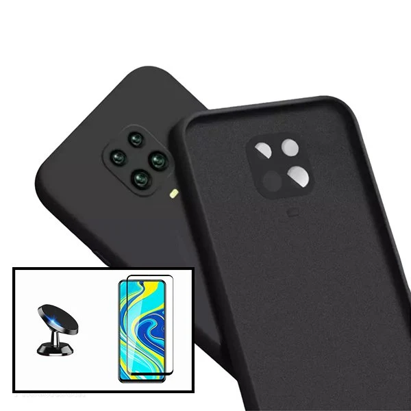 Kit Vidro Premium Full Cover + Capa Silicone Líquido + Suporte Magnético de Carro para Xiaomi Poco M2 Pro - Preto