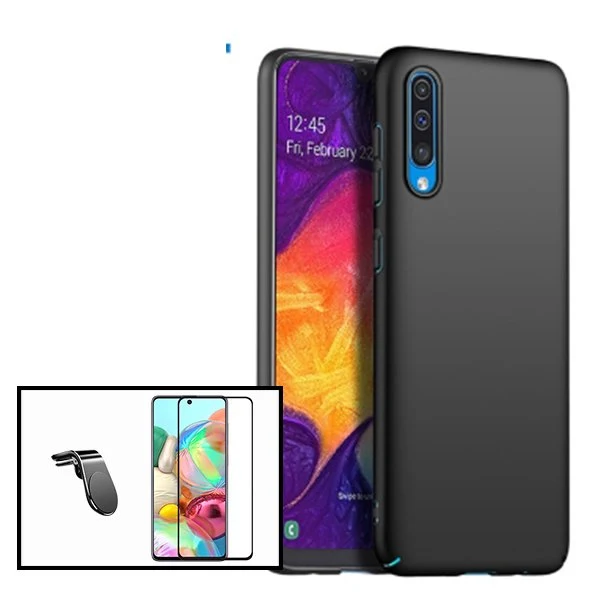 Kit Vidro Premium Full Cover + Capa Silicone Líquido + Suporte Magnético L Safe Driving Carro para Samsung Galaxy A50s - P...