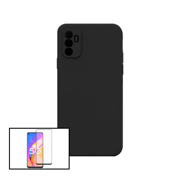 Kit Vidro Premium Full Cover + Capa Silicone Líquido para Oppo Reno5 Z - Preto