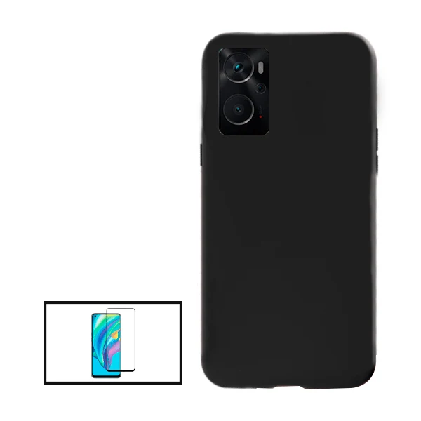 Kit Vidro Premium Full Cover + Capa Silicone Líquido para Oppo A76 - Preto