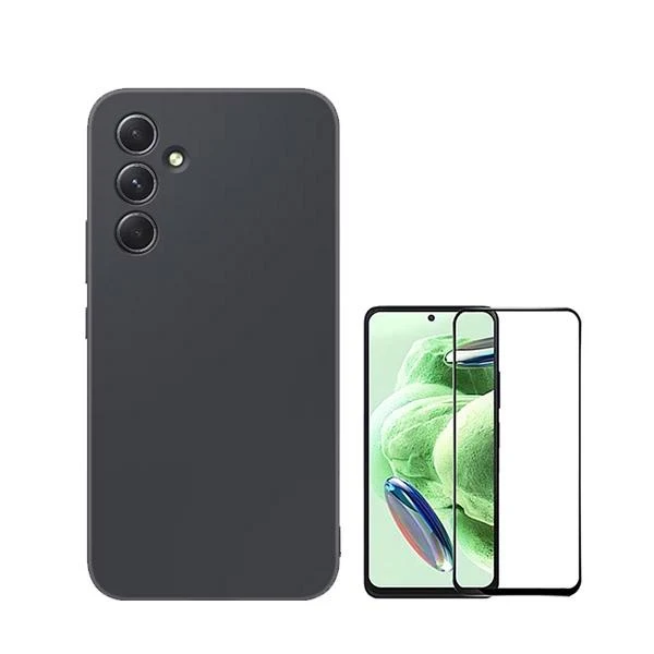 Kit Vidro Premium Full Cover + Capa Silicone Líquido para Samsung Galaxy A35 5G - Preto